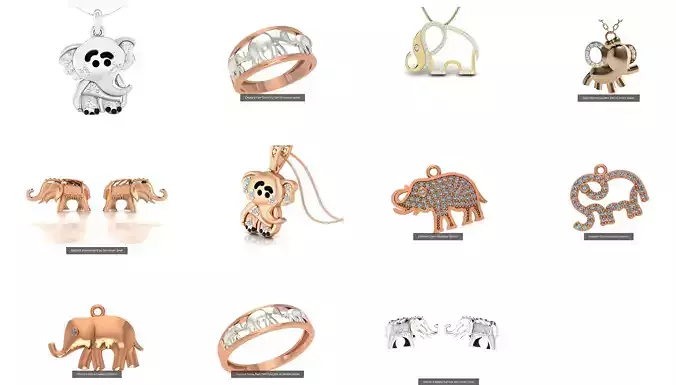 11 Elephant Ring Earrings Pendant 3dm stl renders details  3D Model Collection