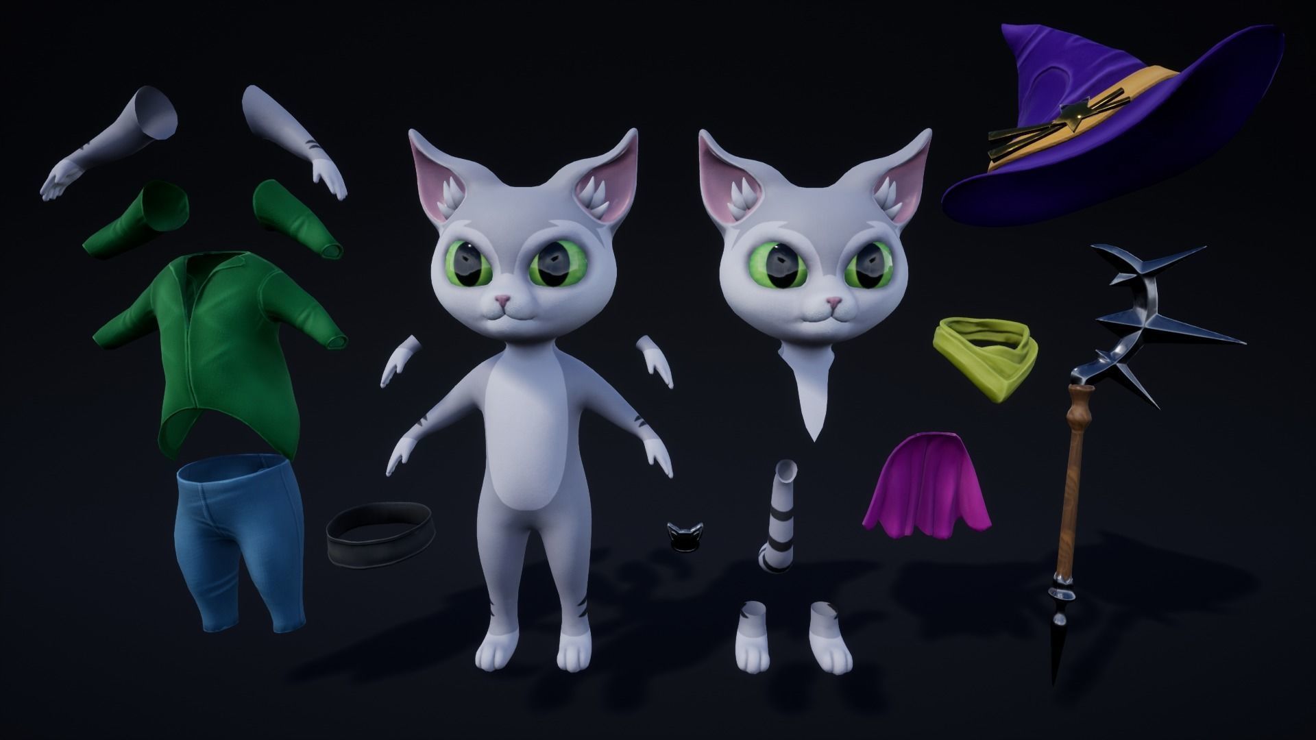 3D Character Cat Wizard 001 Low-poly 3D model_10