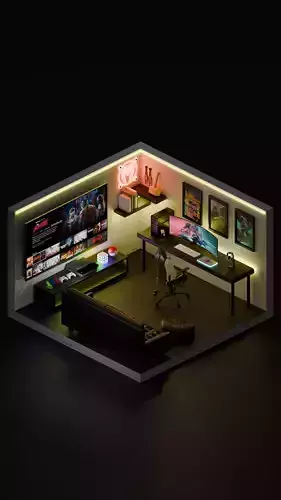Isometric gaming room 3D model