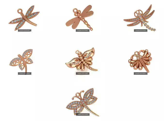 7 Dragonfly Charm Pendant Necklace 3D Model Collection