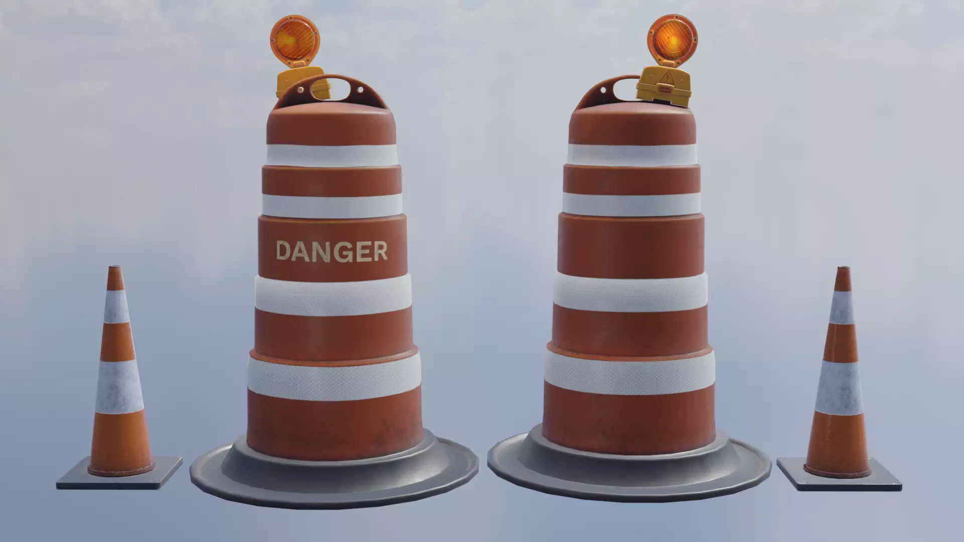 road barrier city safety con drum light streed Low-poly 3D model