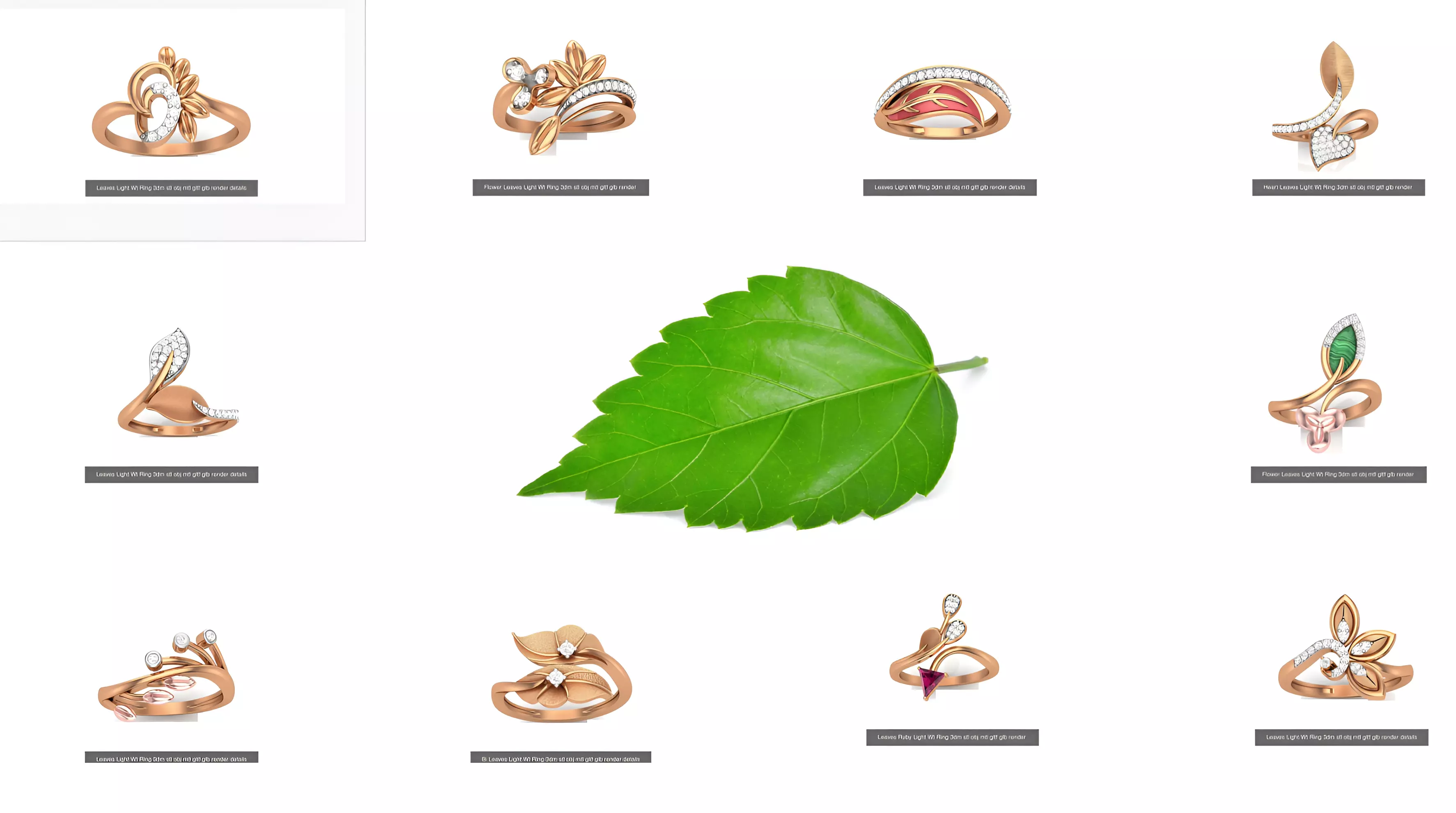 10 Flower Leaves Light Wt Ring 3dm stl obj mtl gltf glb render 3D Model Collection_0