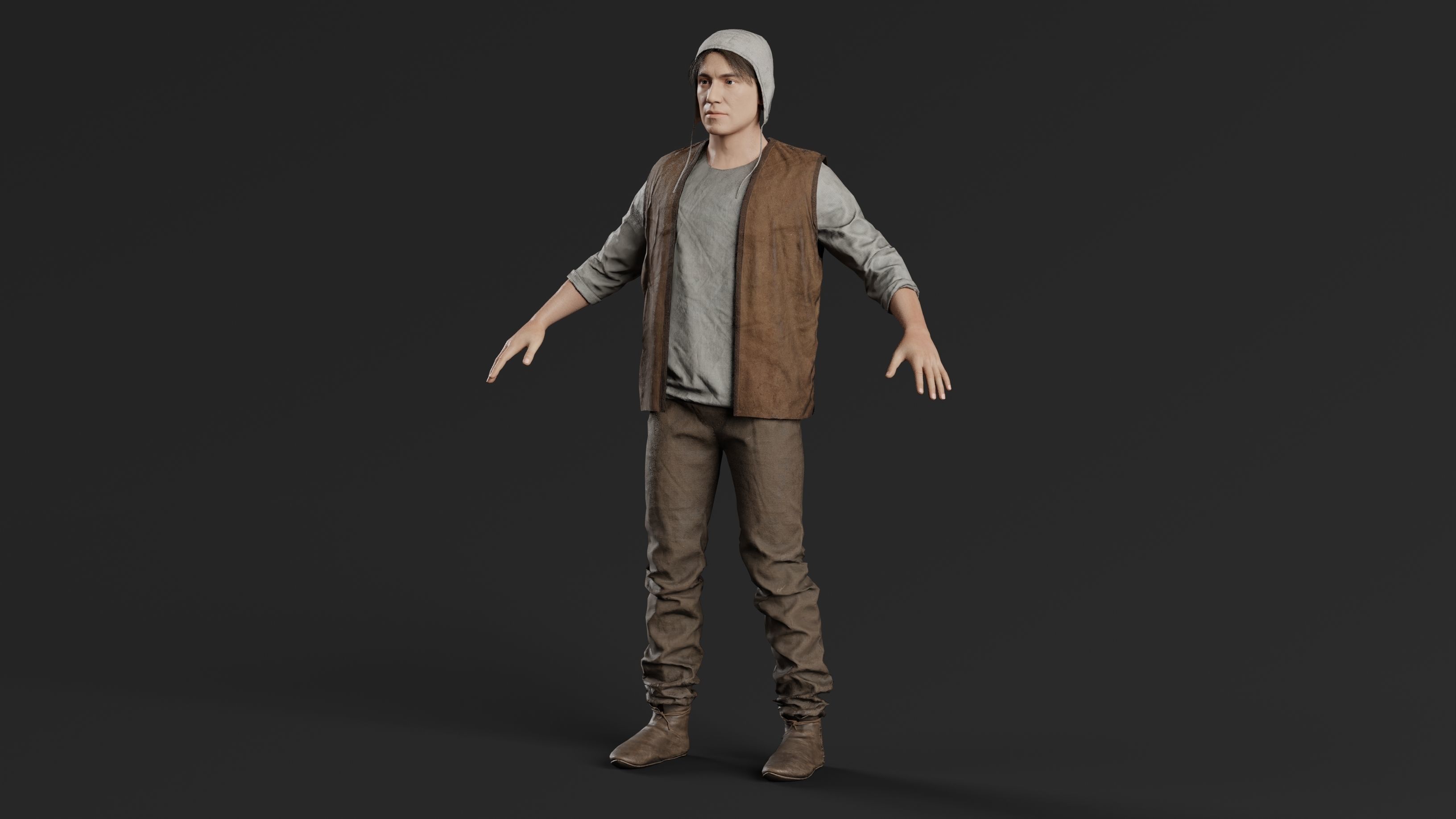 Medieval Peasant male 3D character model Low-poly 3D model_1