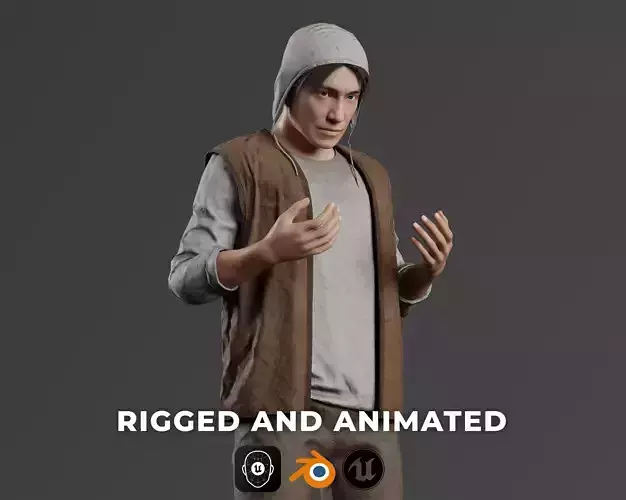 Medieval Peasant male 3D character model Low-poly 3D model