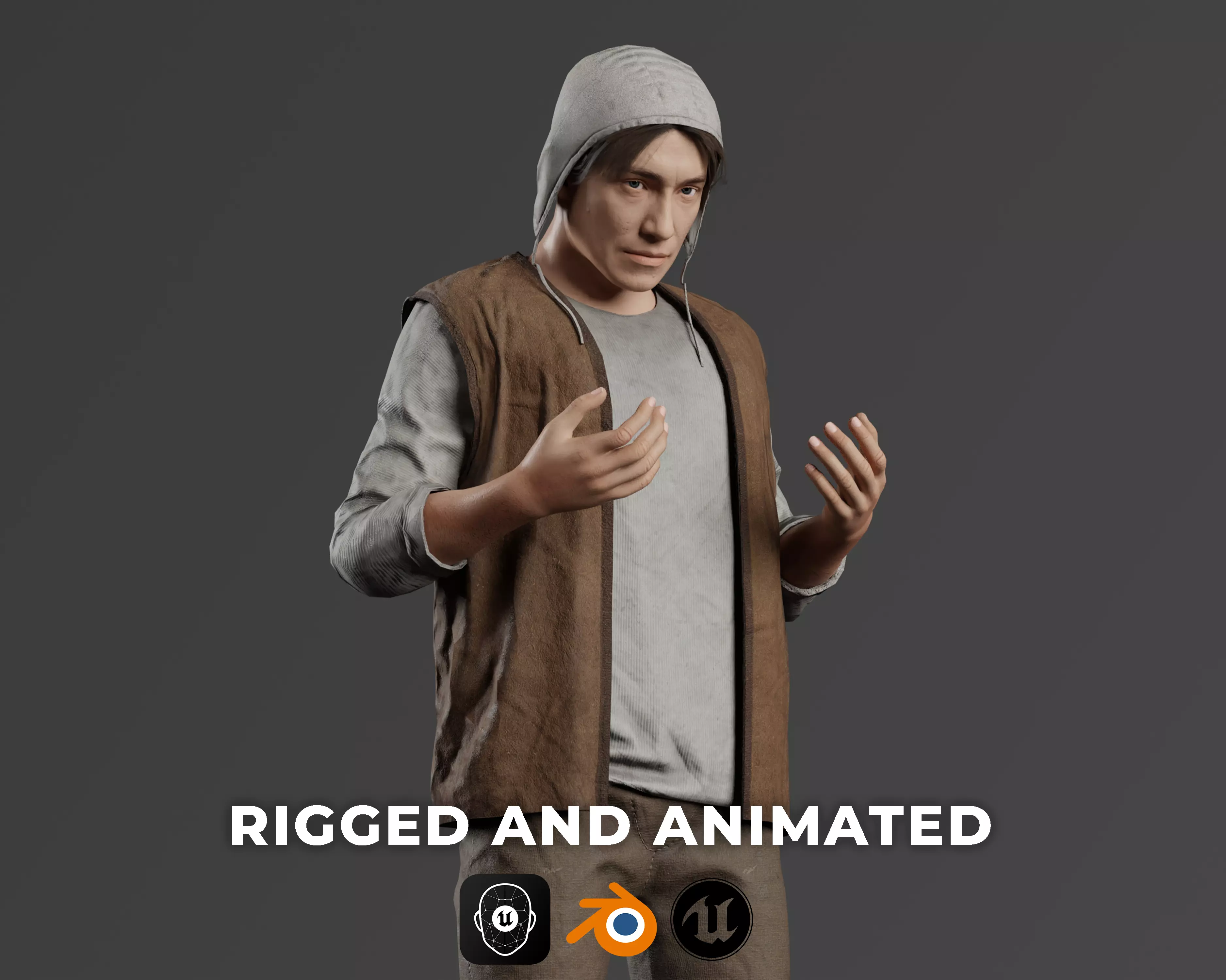 Medieval Peasant male 3D character model Low-poly 3D model_0