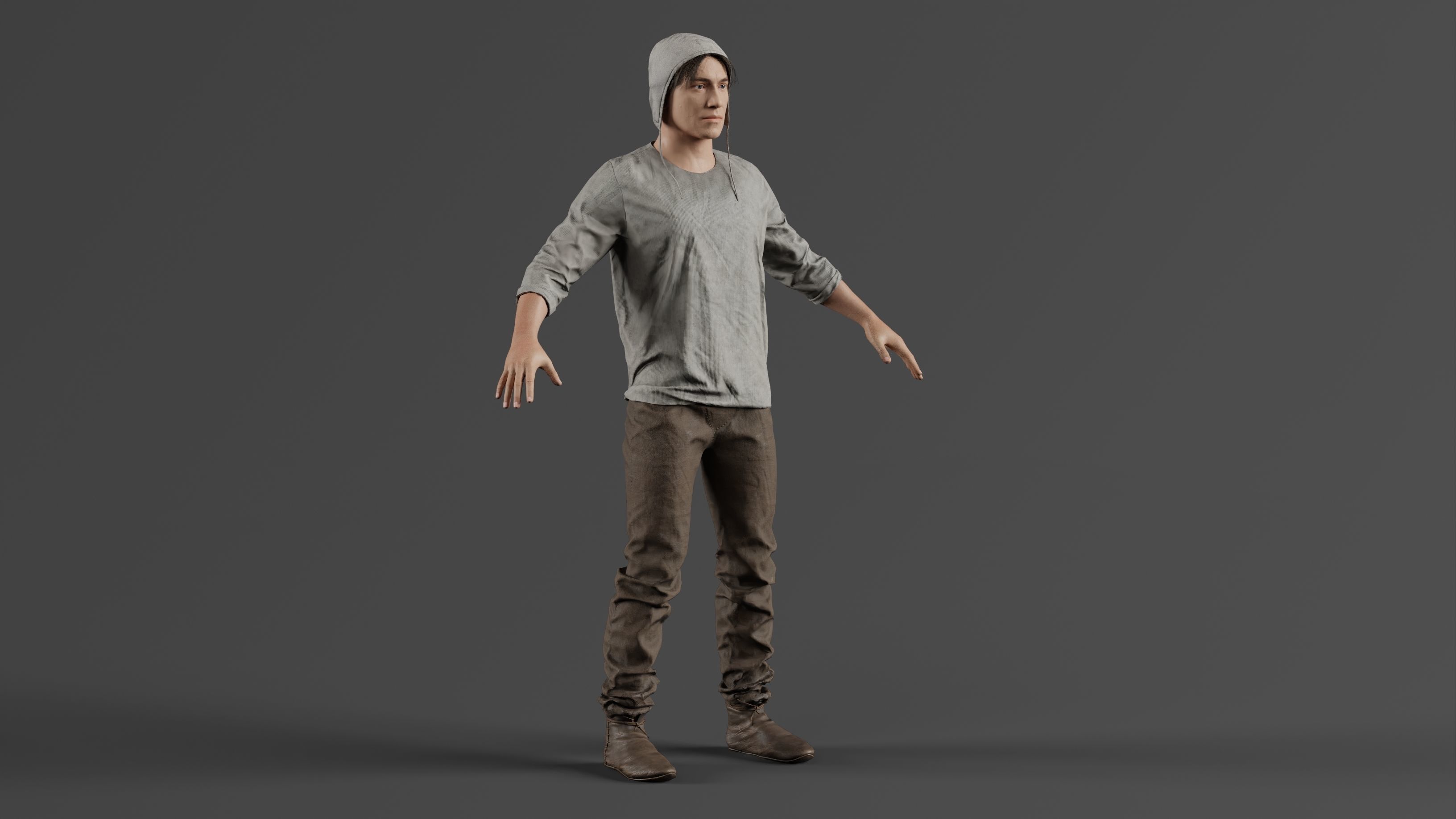 Medieval Peasant male 3D character model Low-poly 3D model_4
