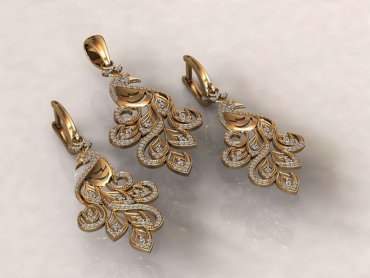 Phoenix pendant earrings set Firebird  3D print model_1