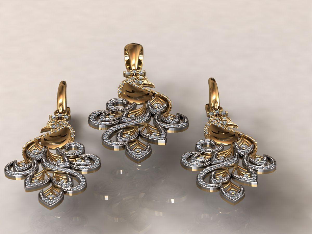 Phoenix pendant earrings set Firebird  3D print model_3