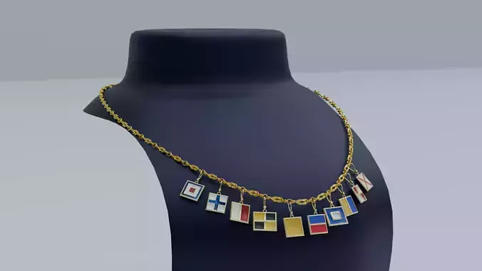 Art Deco Silver And Enamel Flags Necklace