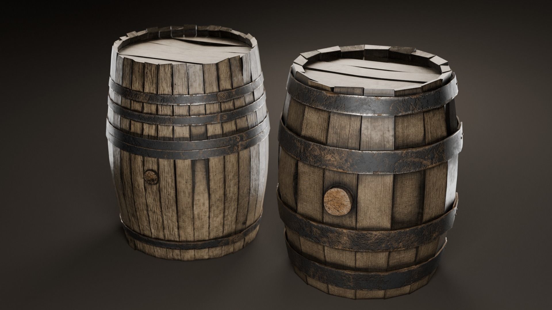 Wooden  barrel Low-poly 3D model_1