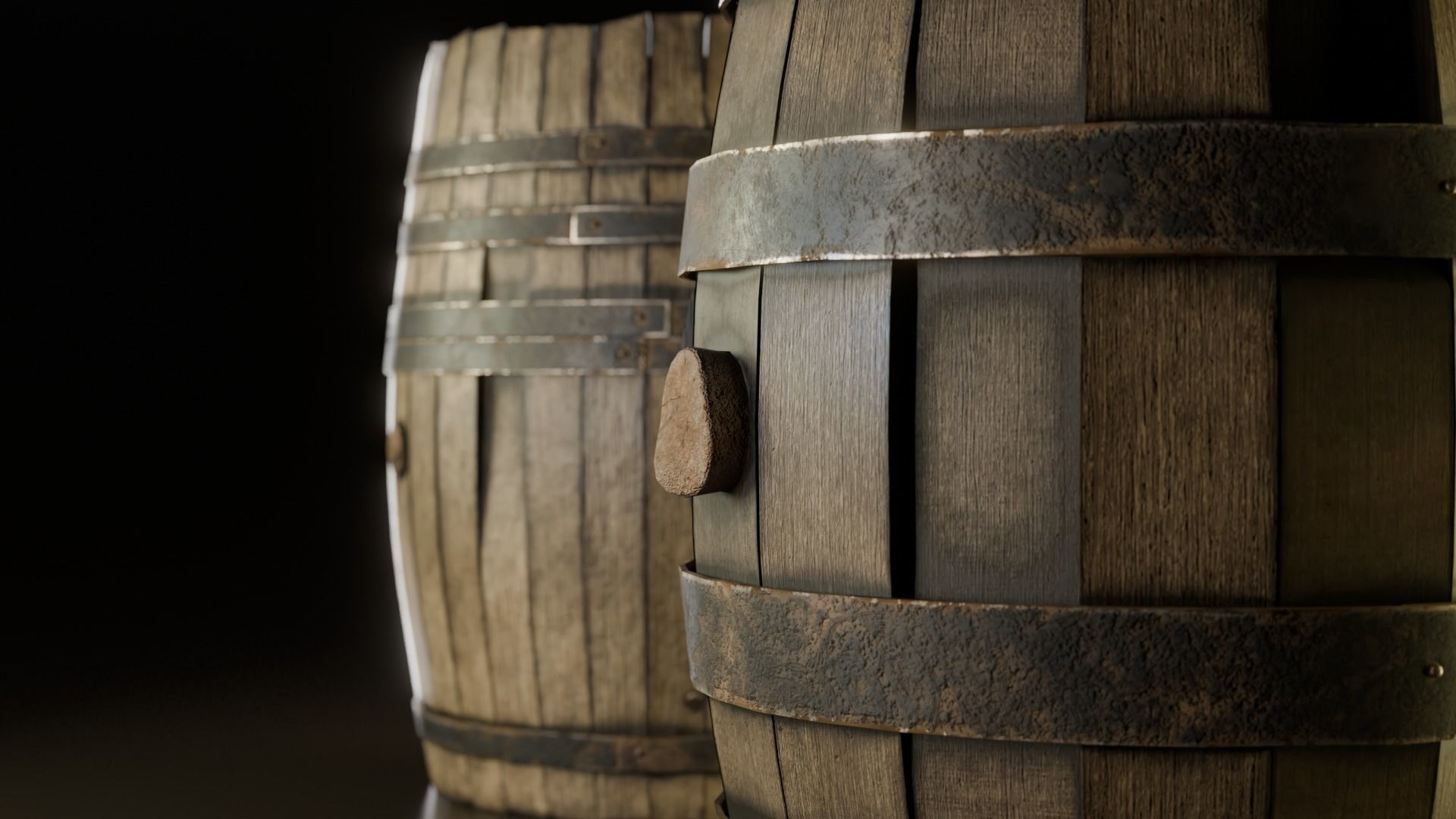 Wooden  barrel Low-poly 3D model_4