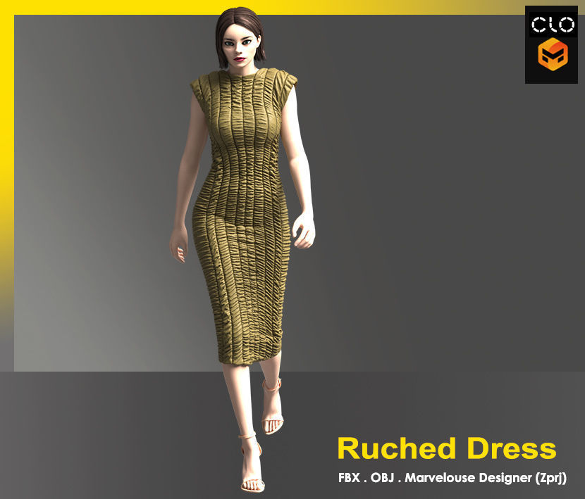 Ruched Dress 3D model_6