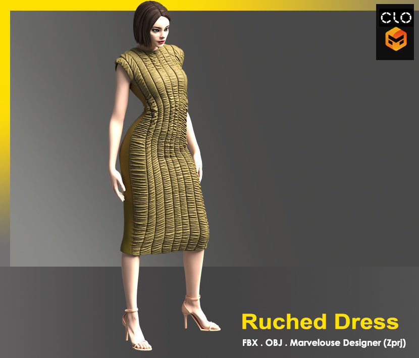 Ruched Dress 3D model_4