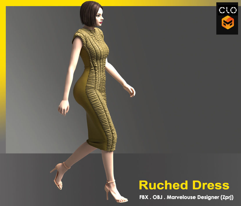 Ruched Dress 3D model_2