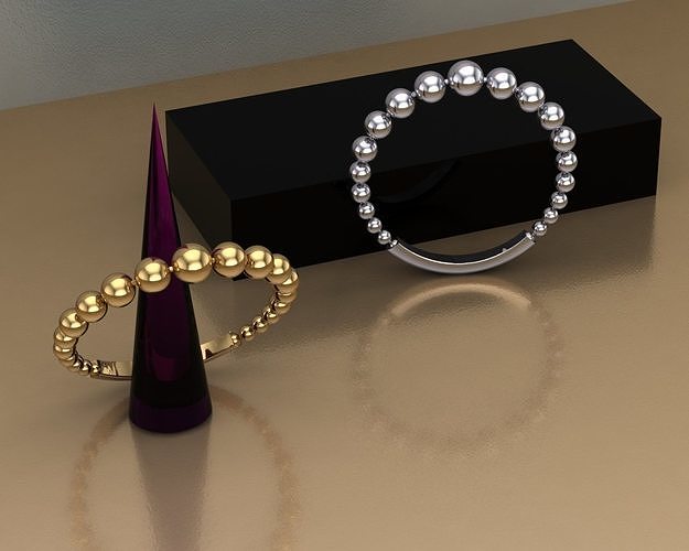 Modern Beaded Ring  - Gold and Silver Variants Free 3D print model
