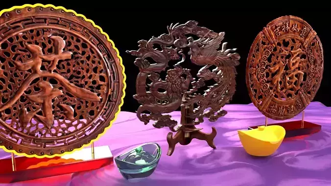 Chinese fu and dragon carving pattern 