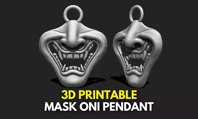 Oni Mask Pendant Keychain - 3D STL File for 3D Printing 3D print model