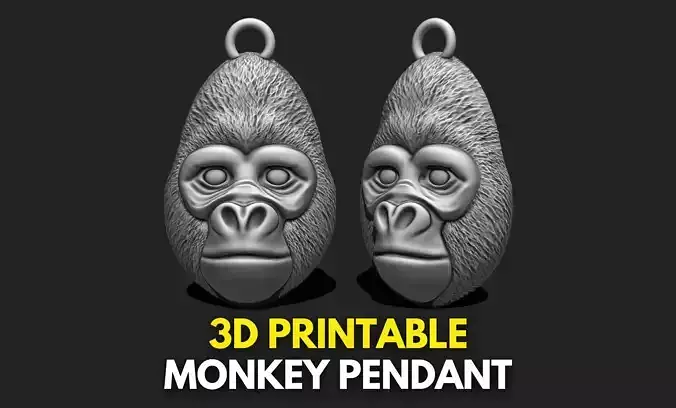 Monkey Gorilla Pendant - 3D STL File for 3D Printing 3D print model