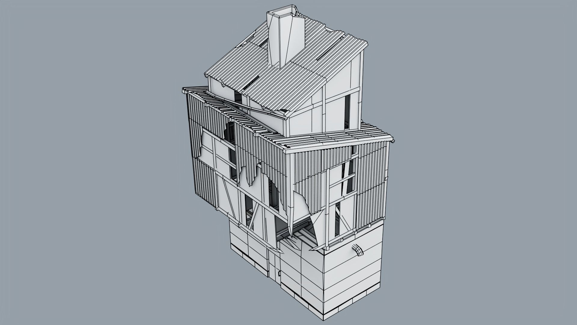 Abandoned Building Low-poly 3D model_4