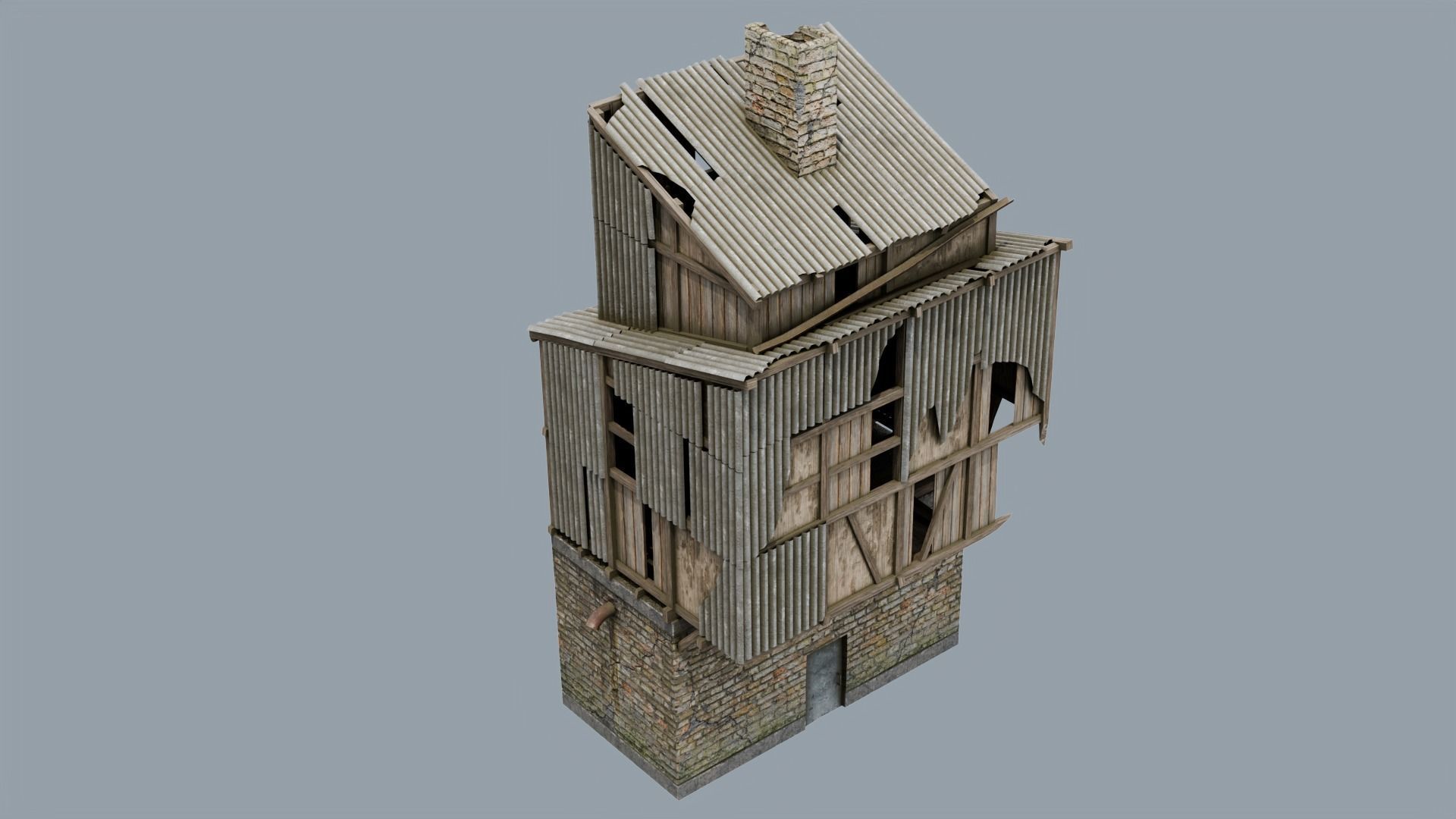 Abandoned Building Low-poly 3D model_1