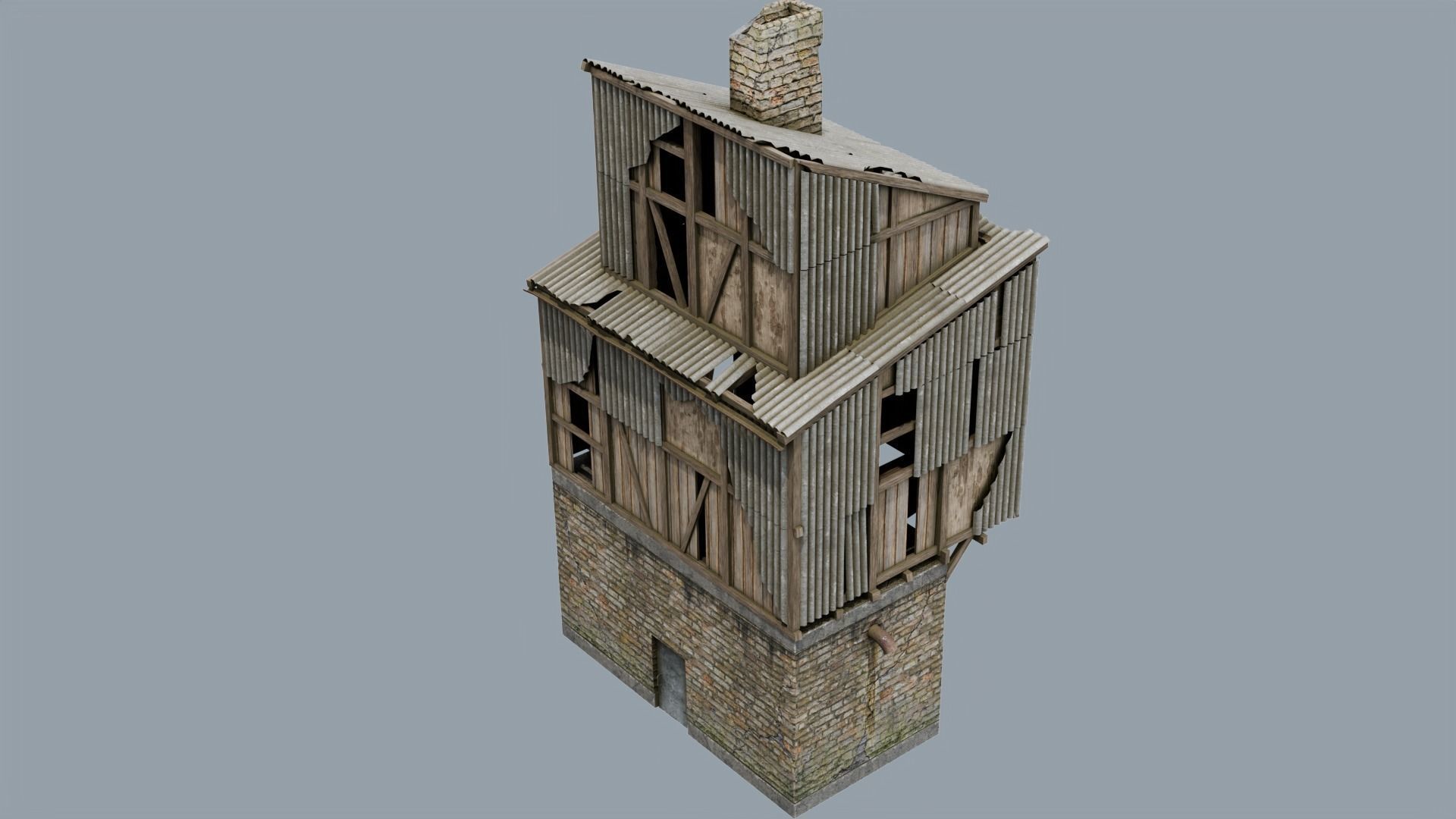 Abandoned Building Low-poly 3D model_2