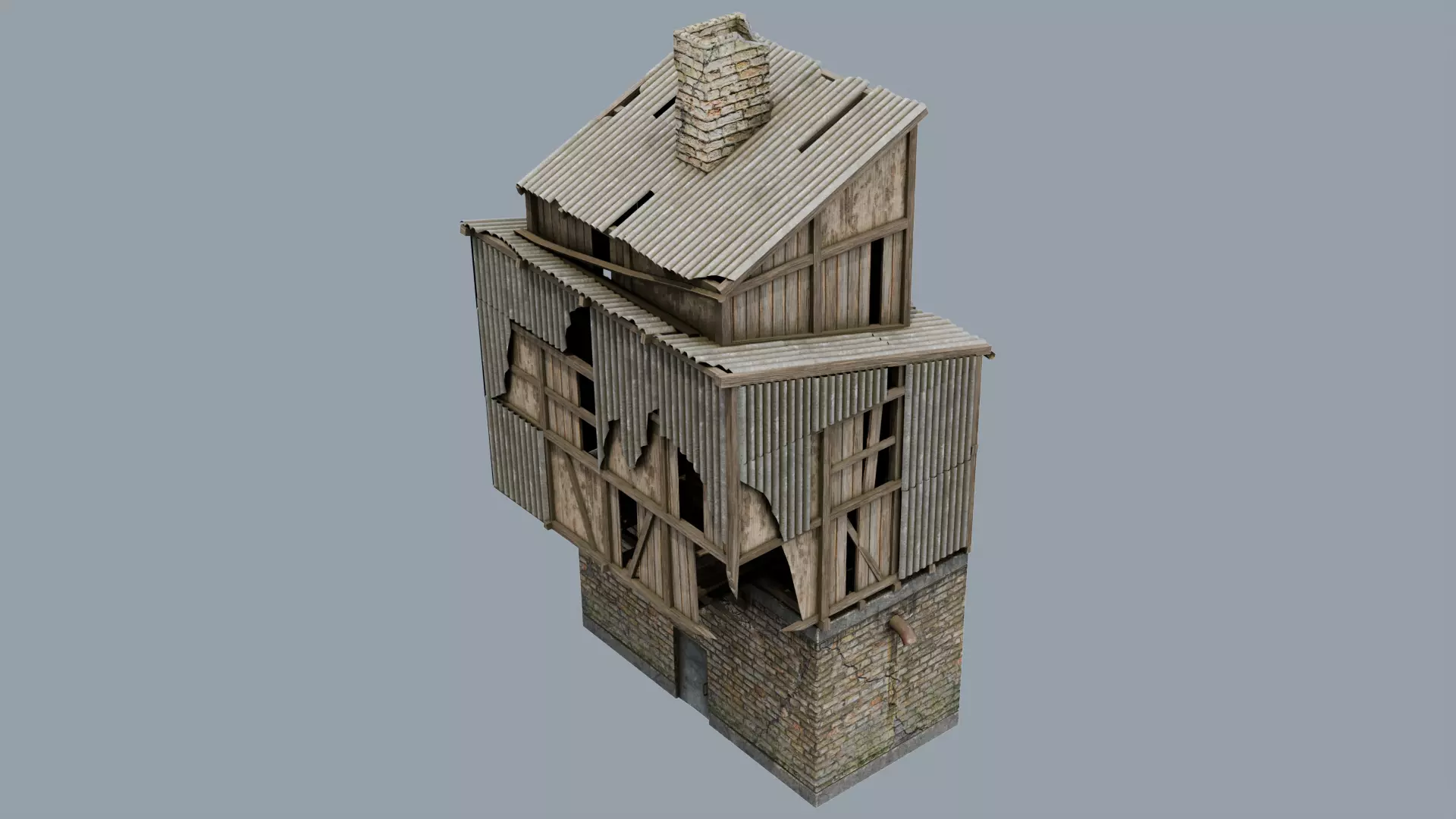 Abandoned Building Low-poly 3D model_0