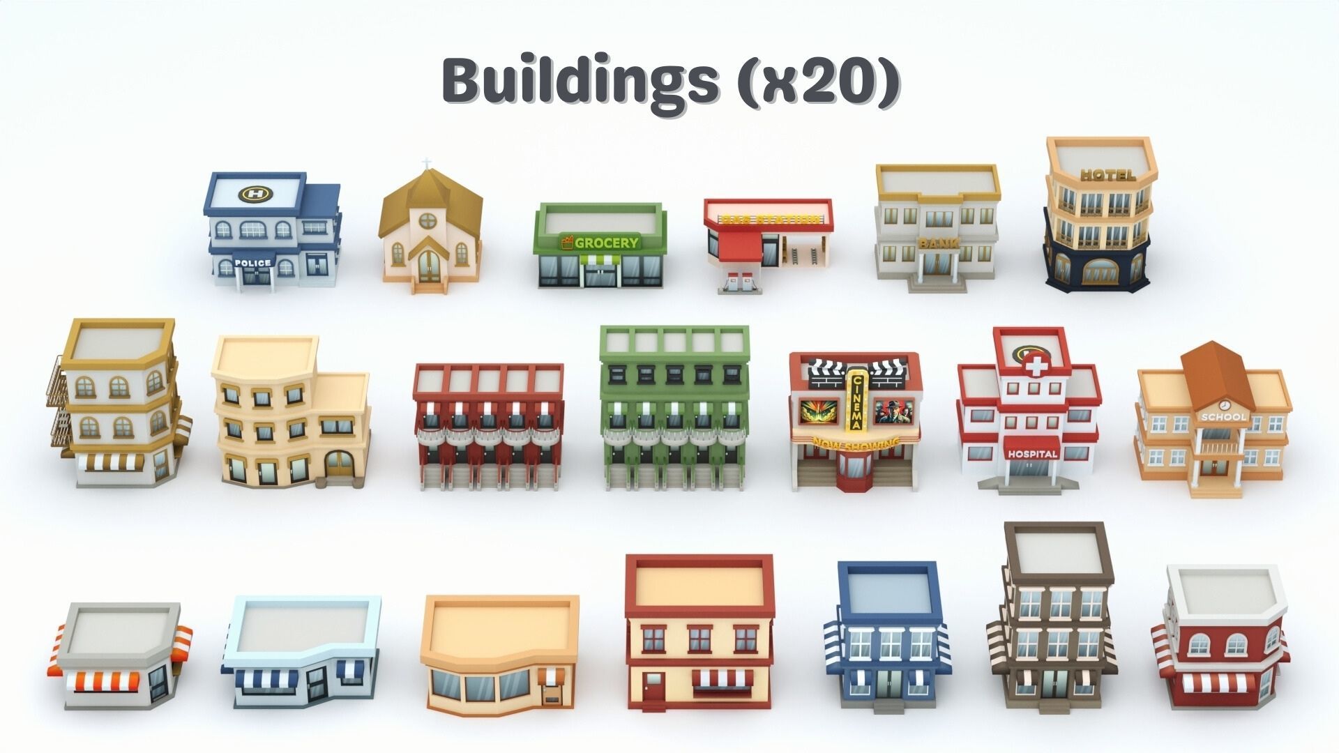 Cartoon Low Poly Modular City Pack Low-poly 3D model_10
