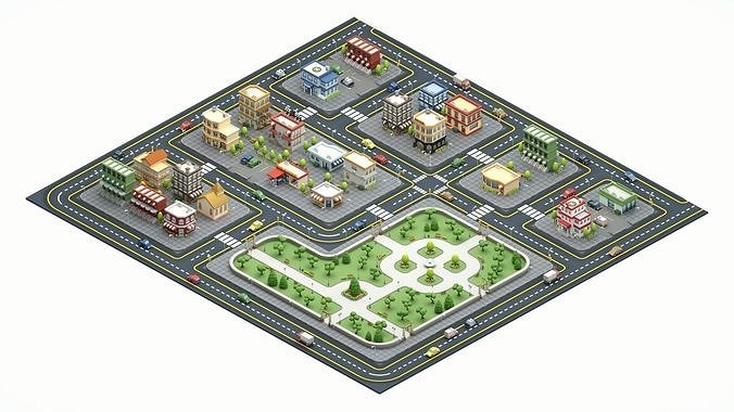 Cartoon Low Poly Modular City Pack Low-poly 3D model 7