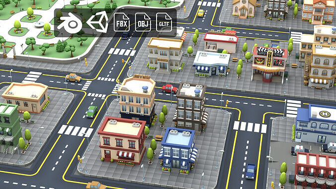 Cartoon Low Poly Modular City Pack Low-poly 3D model