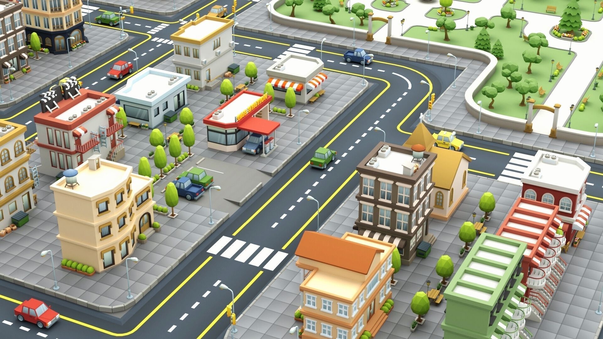 Cartoon Low Poly Modular City Pack Low-poly 3D model_3