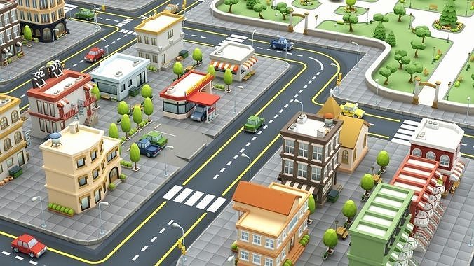 Cartoon Low Poly Modular City Pack Low-poly 3D model 3