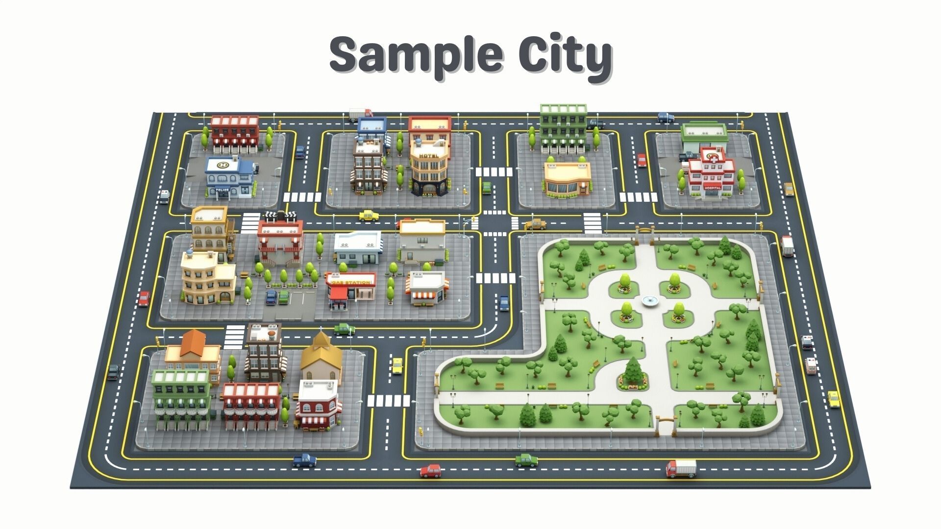 Cartoon Low Poly Modular City Pack Low-poly 3D model_6