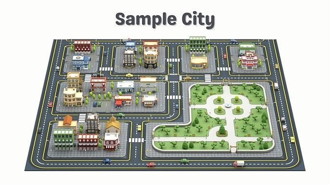 Cartoon Low Poly Modular City Pack Low-poly 3D model 6