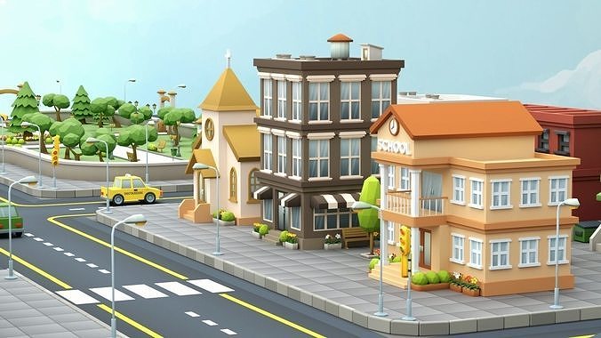 Cartoon Low Poly Modular City Pack Low-poly 3D model 4