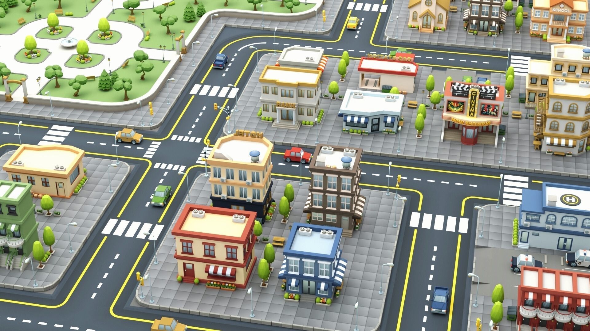 Cartoon Low Poly Modular City Pack Low-poly 3D model_2