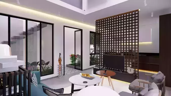 House interior and exterior design fill detail 3d model