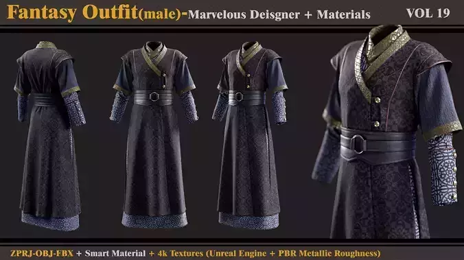Fantasy Outfit-MD-Clo3d-Smart Material-Textures-OBJ-FBX