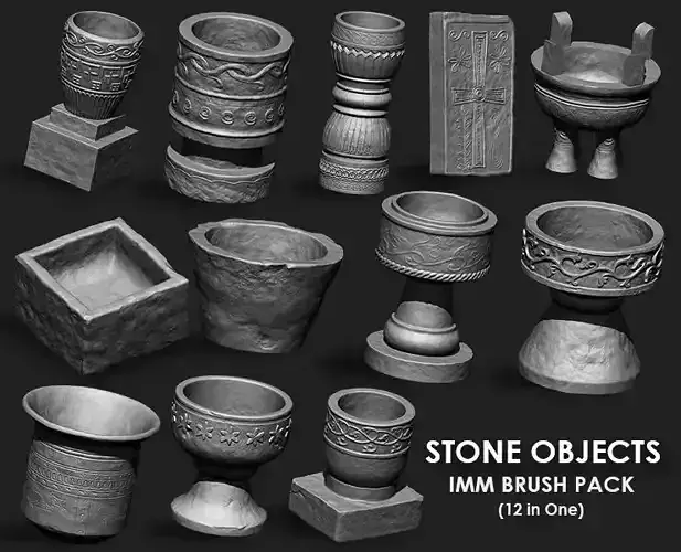 Stone Objects IMM Obj Brush Pack 12 in One 3D model