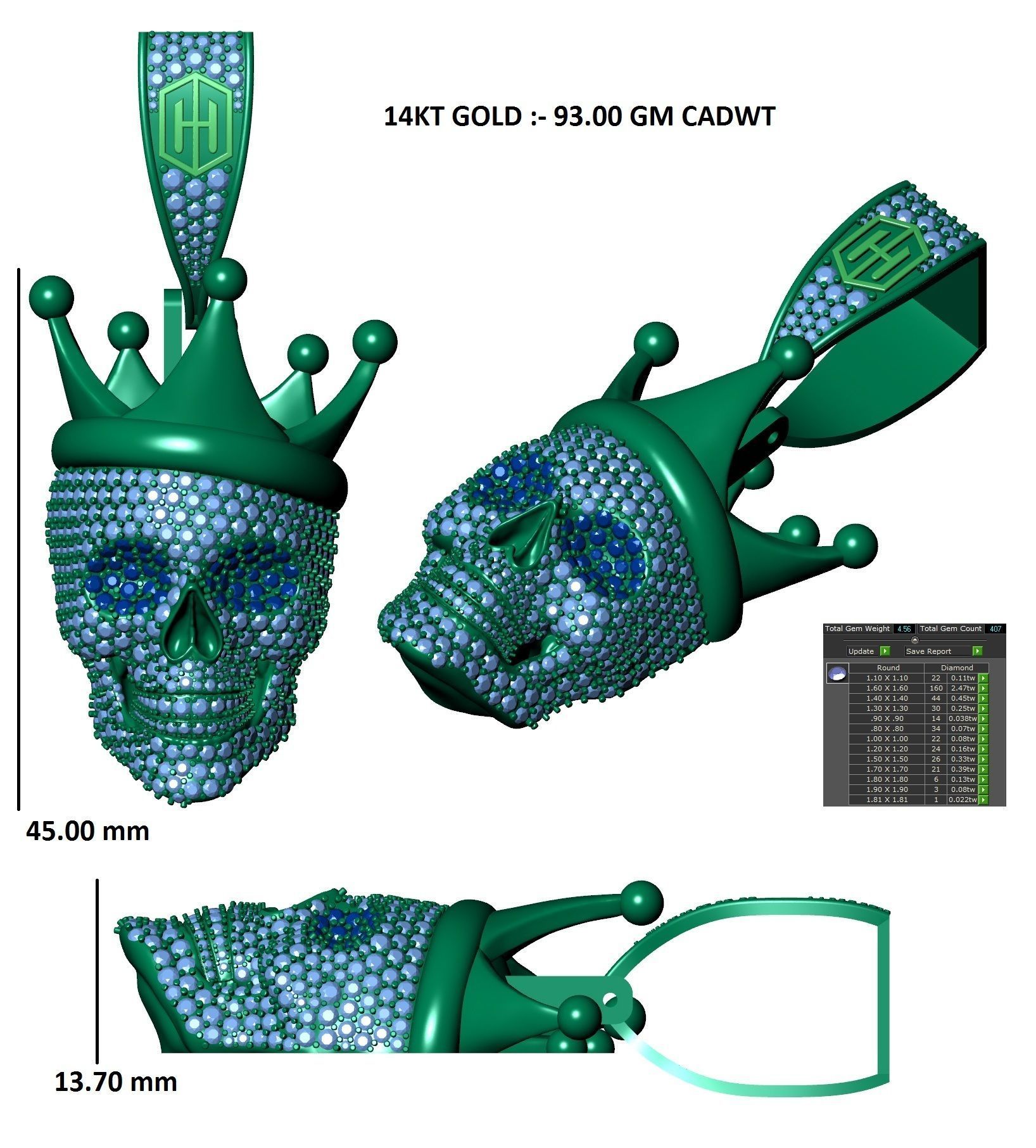  skull hiphop pendant 3D print model_12