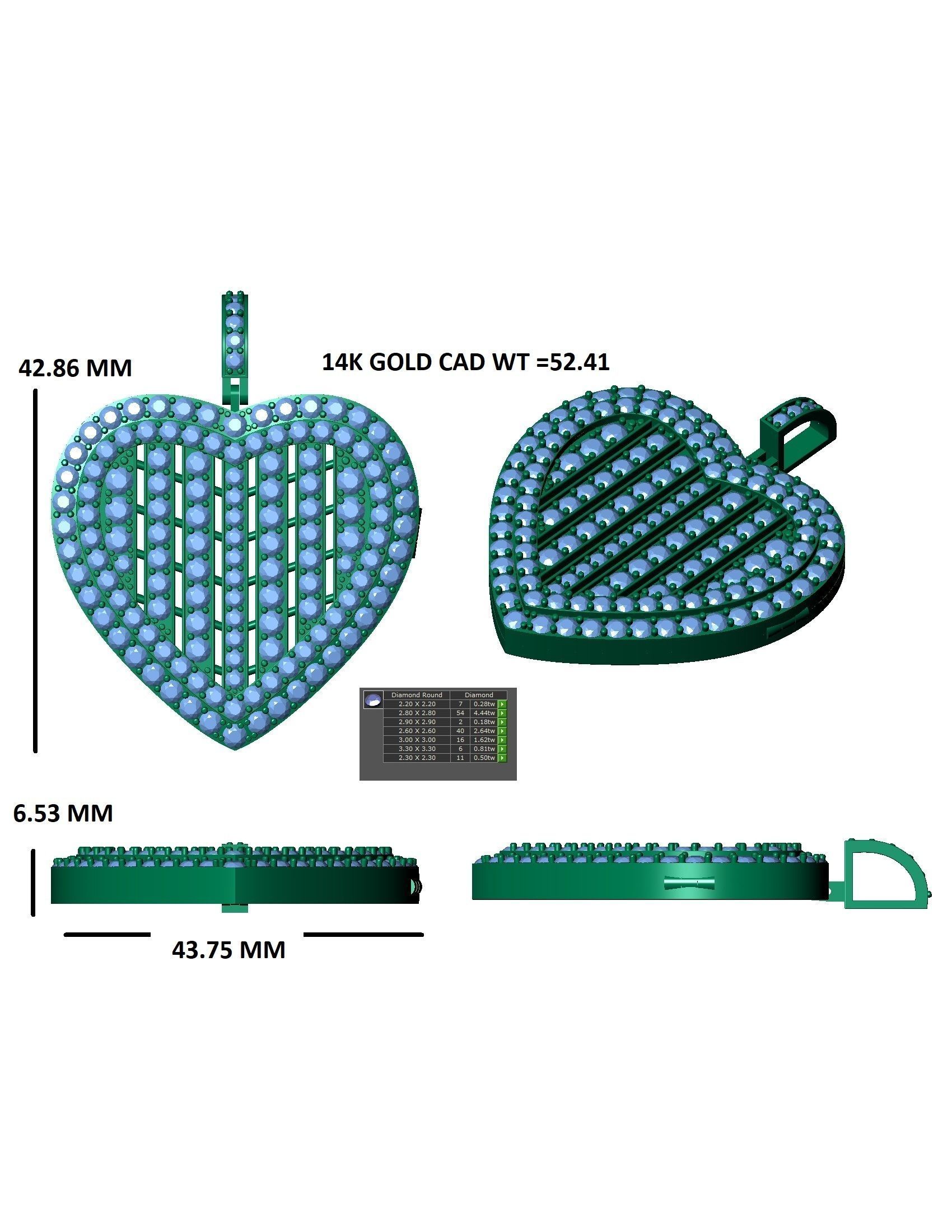 Heart  hiphop pendant 3D print model_12