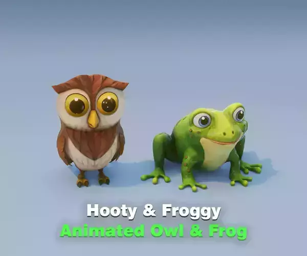 Animated Owl and Frog 3D Model Collection Low-poly 3D model