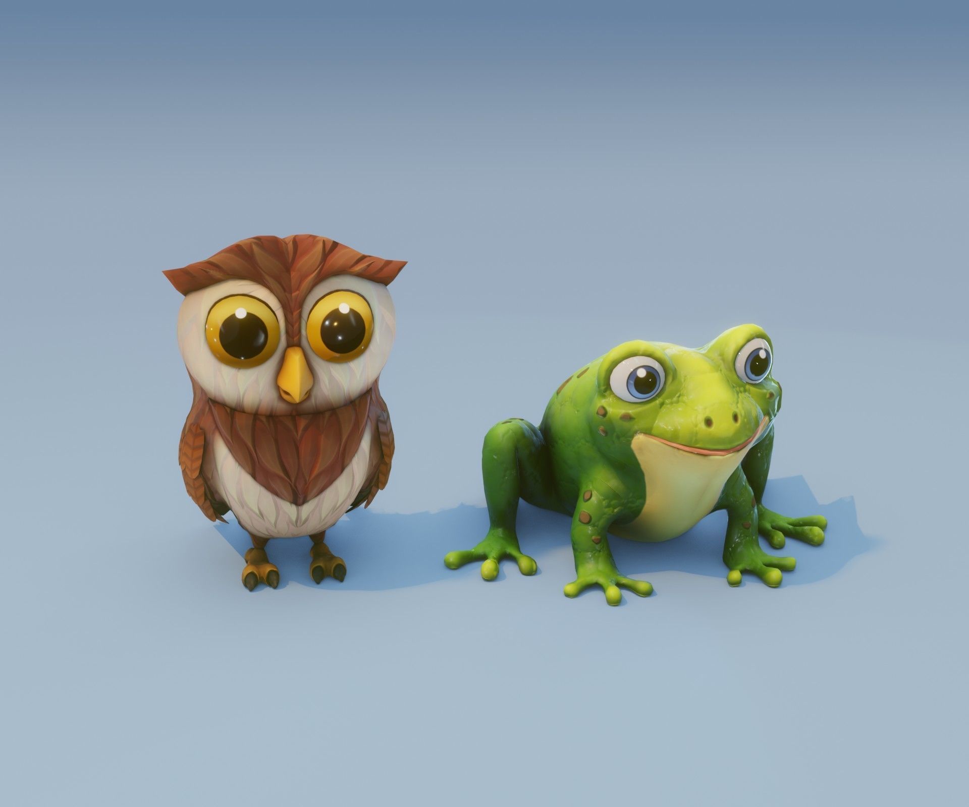 Animated Owl and Frog 3D Model Collection Low-poly 3D model_3