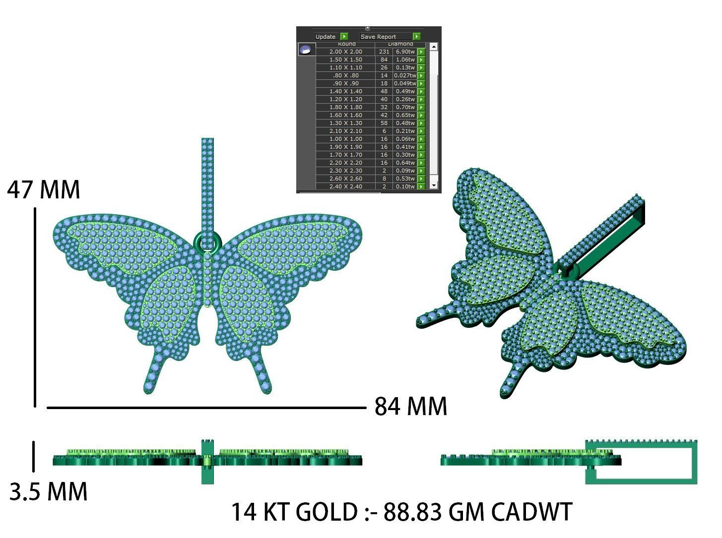 Butterfly  hiphop pendant  3D print model_16
