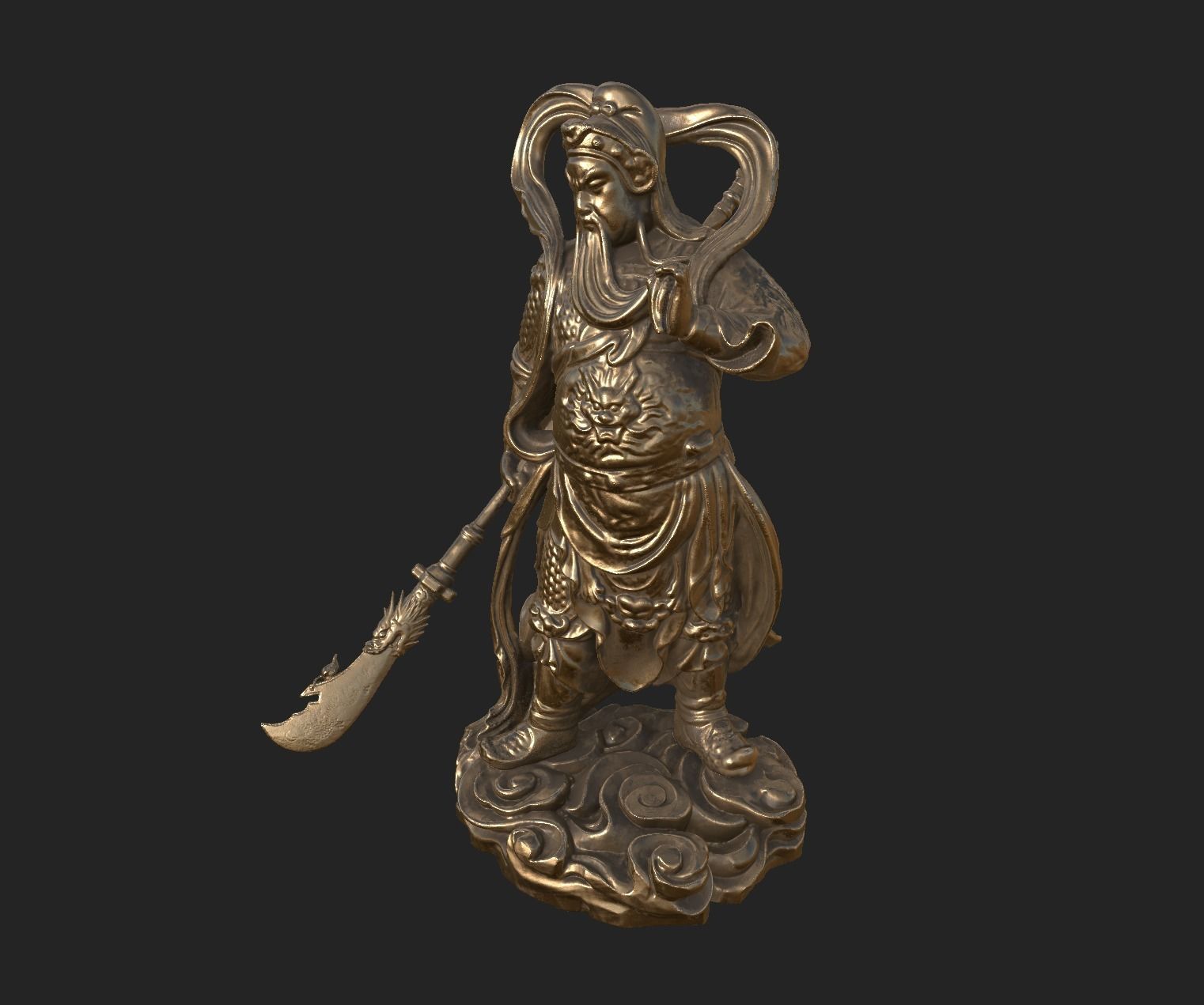 Bronze Statue of Guan Gong PBR and 3Dprint Low-poly 3D model_2