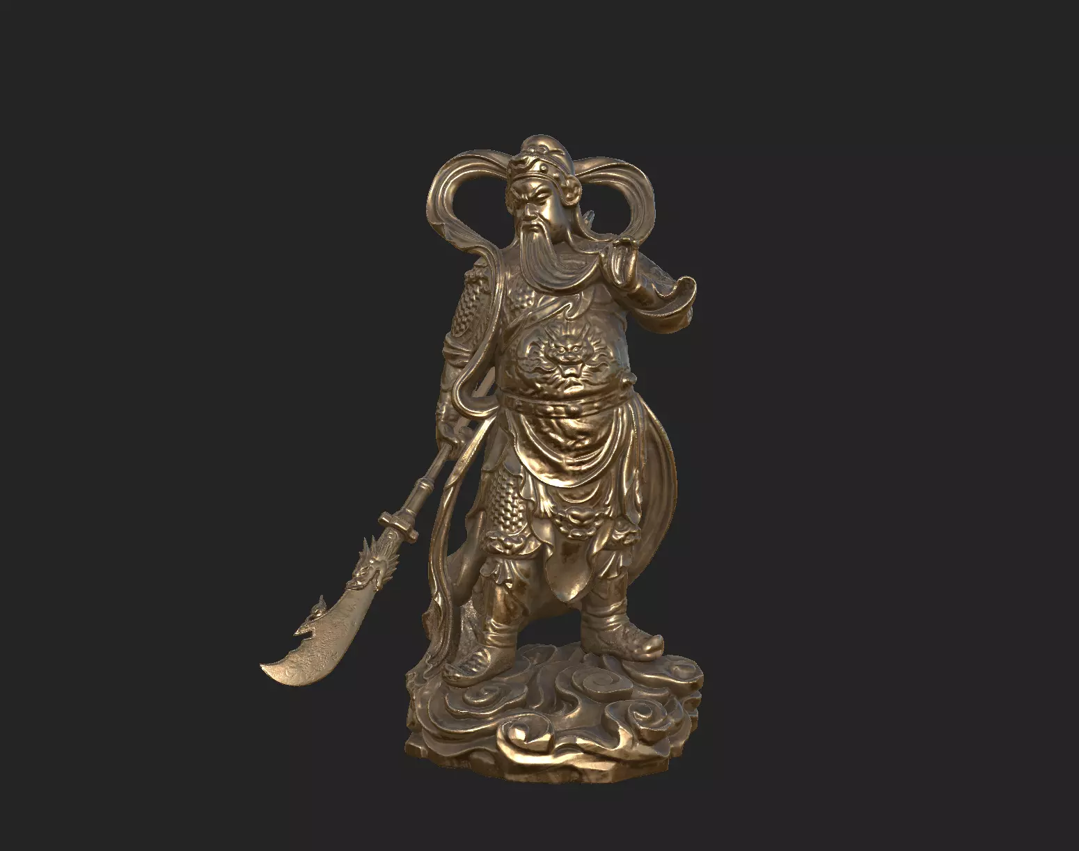 Bronze Statue of Guan Gong PBR and 3Dprint Low-poly 3D model_0