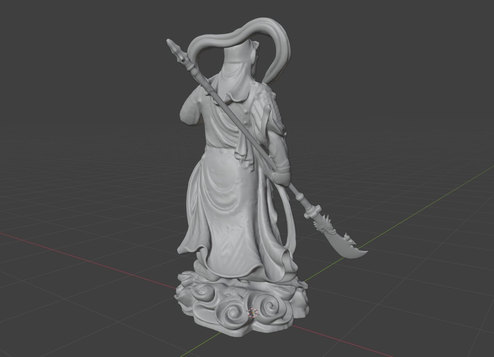 Bronze Statue of Guan Gong PBR and 3Dprint Low-poly 3D model_4