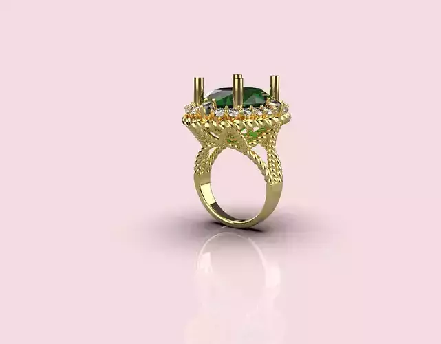 Ring with big emerald stone 3D print model
