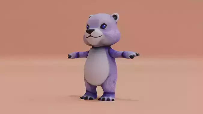 Baby Bear T-Pose Cartoon Character Humanoid Low-poly 3D model