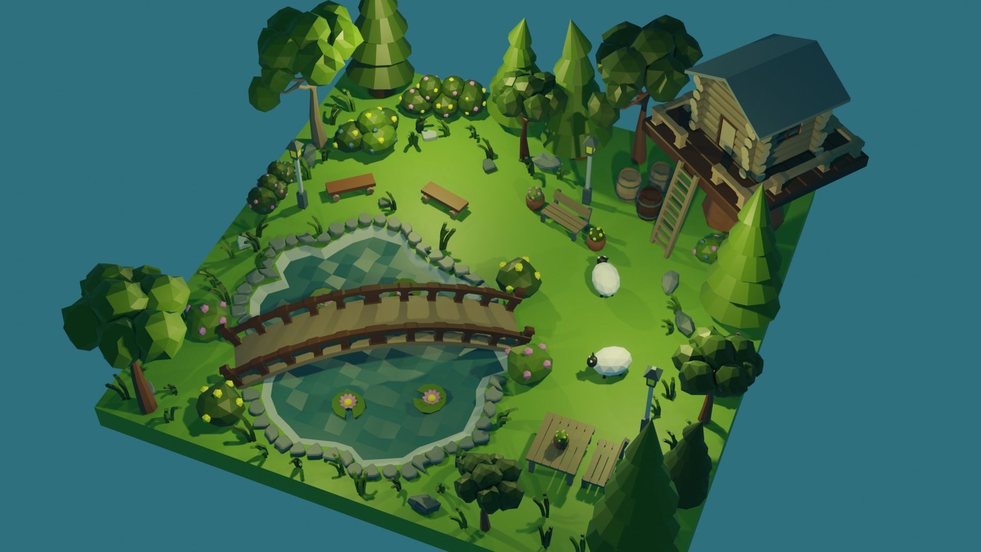 Low Poly Garden 3D model_2