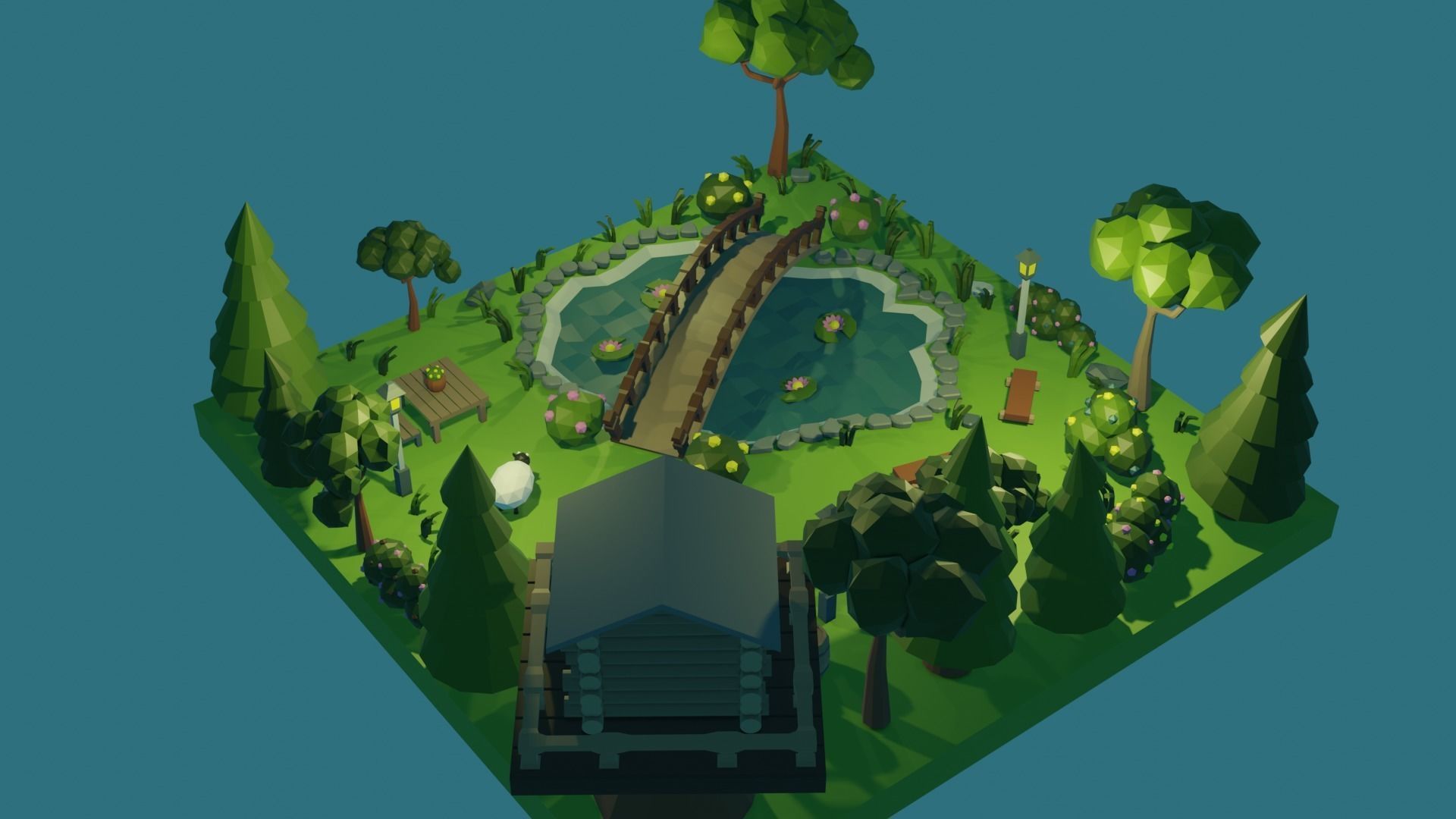 Low Poly Garden 3D model_4
